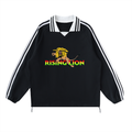 Contrast Striped Lapel Collar Sweatshirt