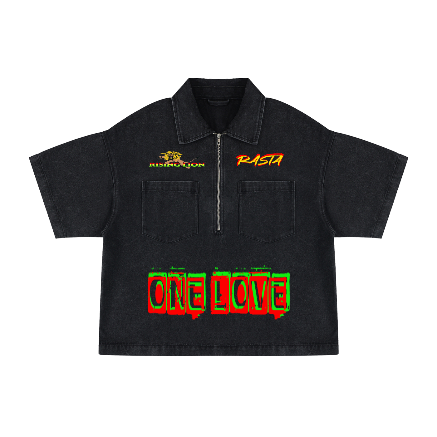 Unisex Vintage Wash Boxy Quarter-Zip Denim Shirt